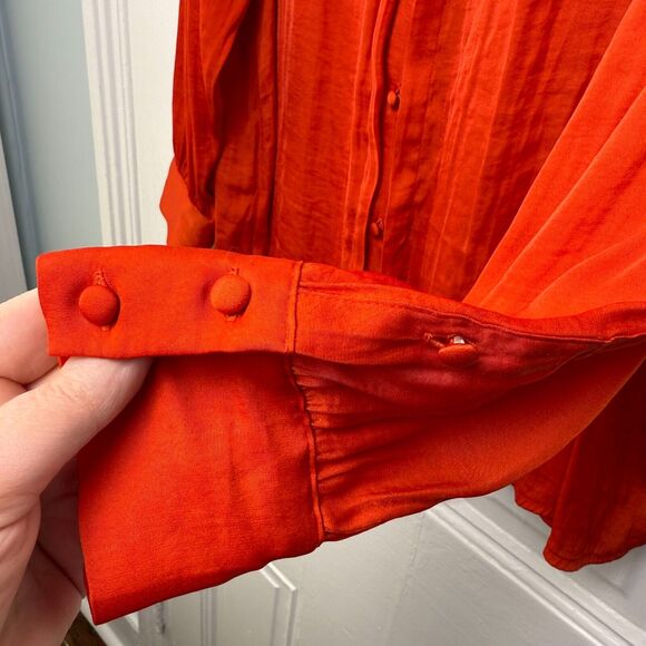 Vince Camuto Blouse Womens Large Orange Button Front Flowy Romantic Dressy - Picture 3 of 8
